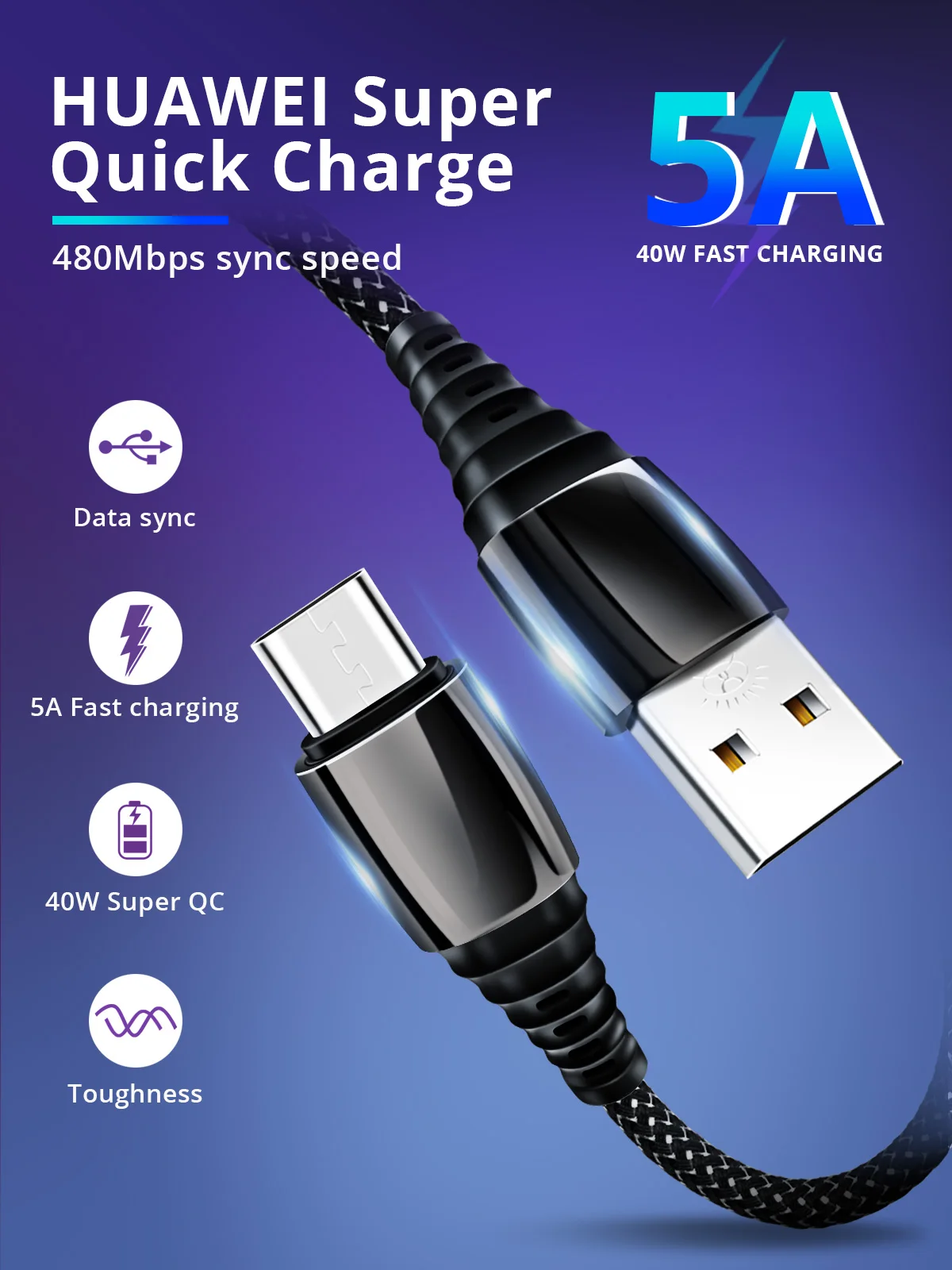 Usb-кабель FONKEN 5A type C для быстрой зарядки телефона USB C шнур 0,3 м 1 м нейлоновый Плетеный Универсальный зарядный кабель type-C для передачи данных