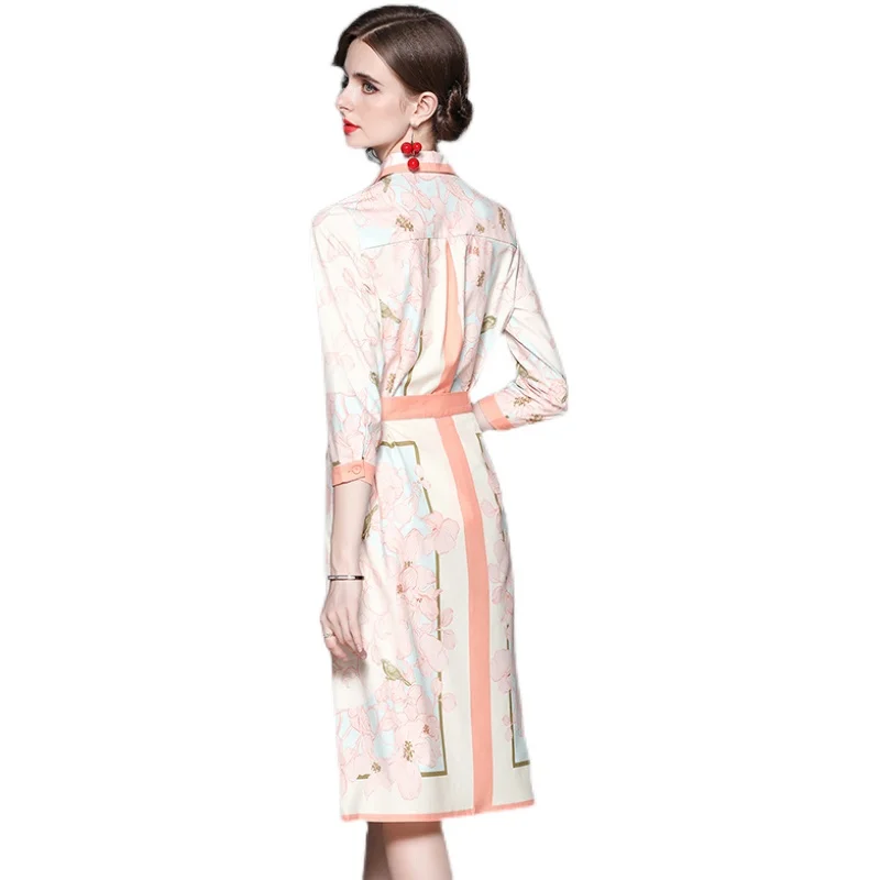 

Spring Autumn Women's Dress Set 2021 New Runway Fashion Pint Blouse with Skirt 2 Piece Matching Sets