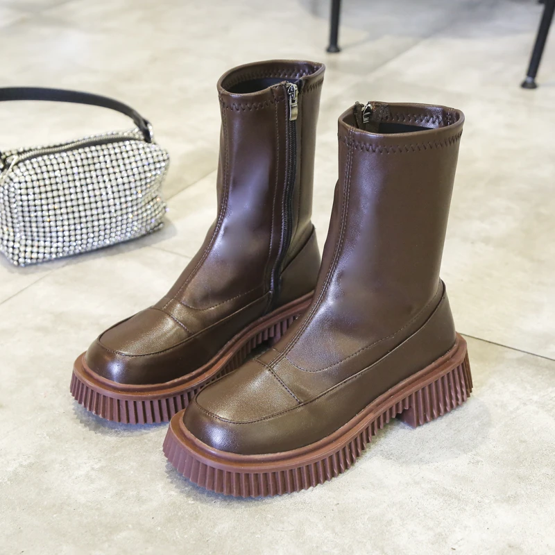 

Новинка 2021, женские ботильоны из искусственной кожи на толстой платформе, повседневная женская обувь со шнуровкой и низким каблуком, Женска...