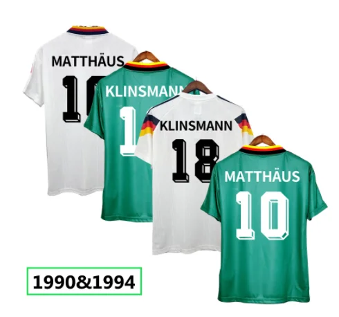 

1990 1994 Germany Classic Retro Men's T-shirt Jersey KLINSMANN 18 MATTHAUS 10 Green, Blue White Football Short-Sleeved Shirt