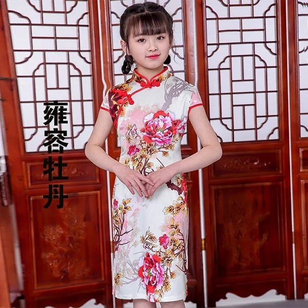 Shanghai Story/летнее китайское хлопковое платье Ципао с цветочным принтом для девочек, костюм для девочек - Цвет: 11