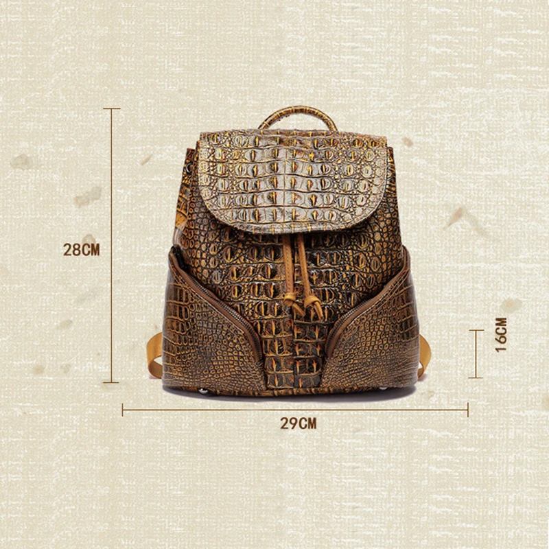 

2020 Alligator Genuine Leather High Quality Women Backpack Retro Large Capacity Shoulder Bag Luxury Knapsack Designer Work Bag