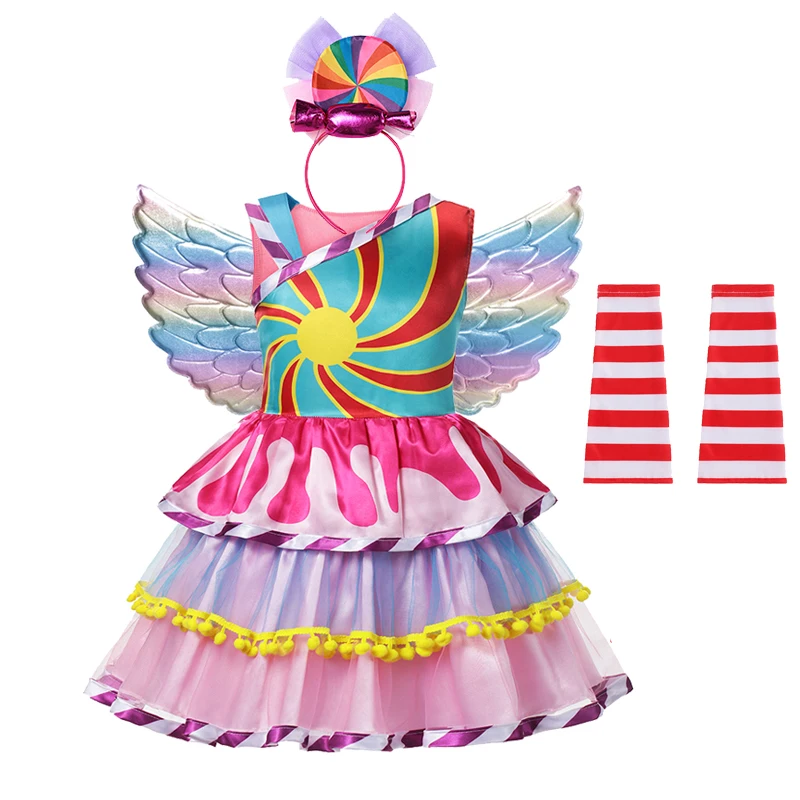 Sweet Candy Girls Dress Clothes Kids Birthday Party Dress Children Land Girls Dance Lollipop Outfit Gown New Year Costume