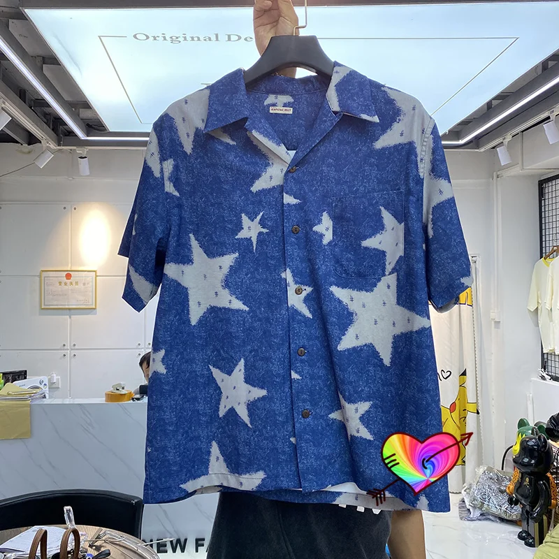 

Рубашка KAPITAL для мужчин и женщин, мужская рубашка с графическим принтом и звездами, голубая блузка оверсайз, 2021