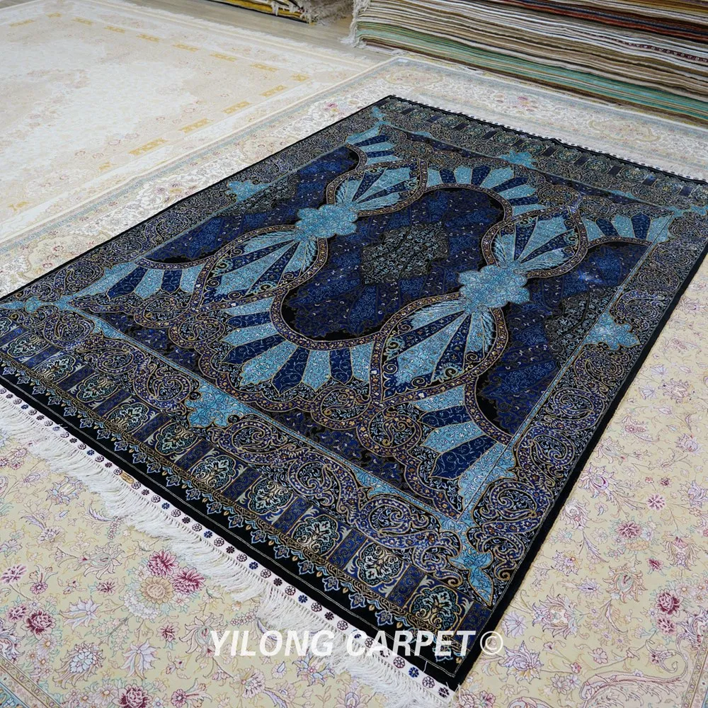 Yilong 6 56 'x 9 84' ручной работы турецкий Шелковый коврик темно синий Кашмир