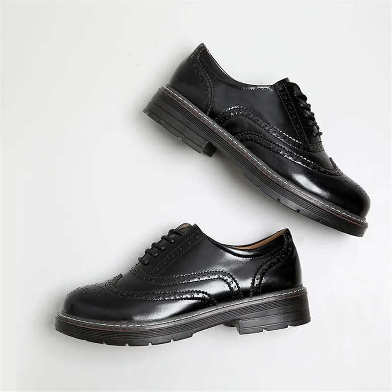 Туфли-оксфорды женские винтажные кожаные плоская подошва повседневные броги