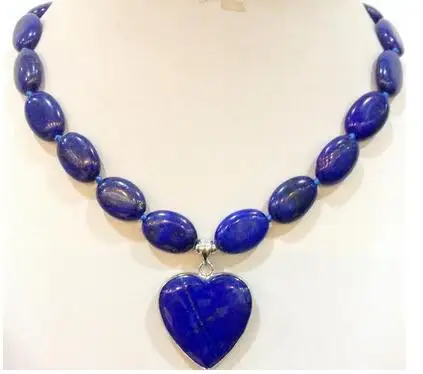 

Wholesale New natural 13x18mm Oval lapis lazuli heart pendant necklace 18inch