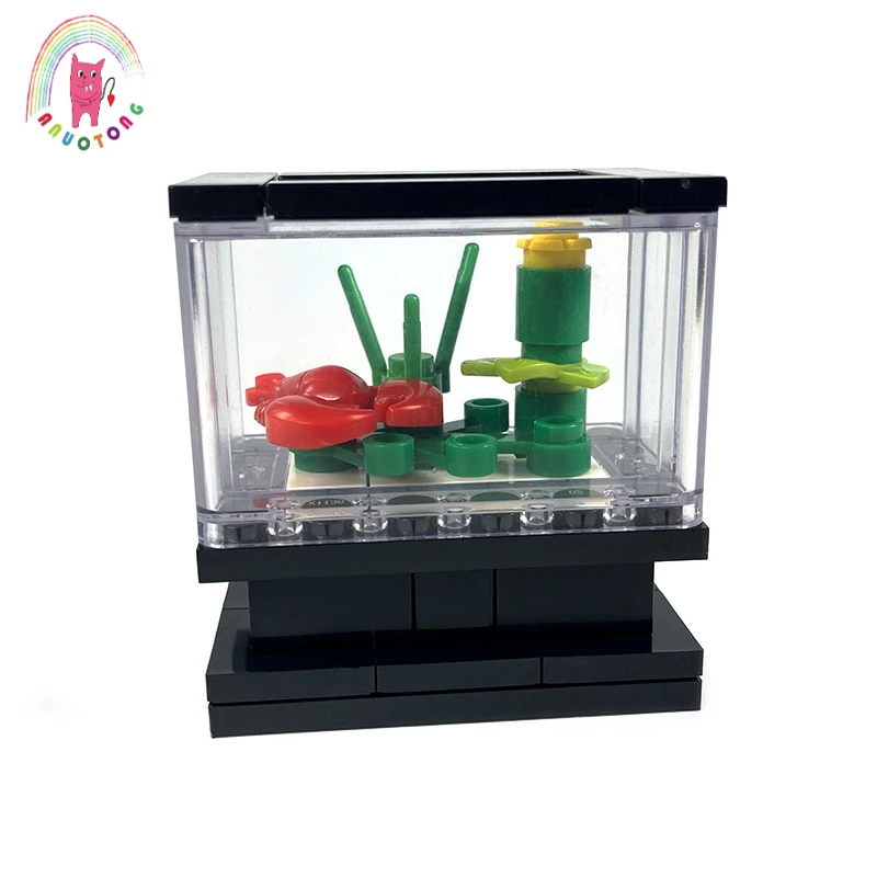 

MOC Living Room Decoration Fish Tank Building Blocks Educational Compatible DIY Aquarium Accessories Assemble Model Bricks Toys