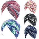 Женский мусульманский тюрбан с узелком, повязка на голову с принтом, шапка, осенне-зимний теплый головной убор, Повседневная Уличная одежда, женские индийские шапки, шляпа, Новинка
