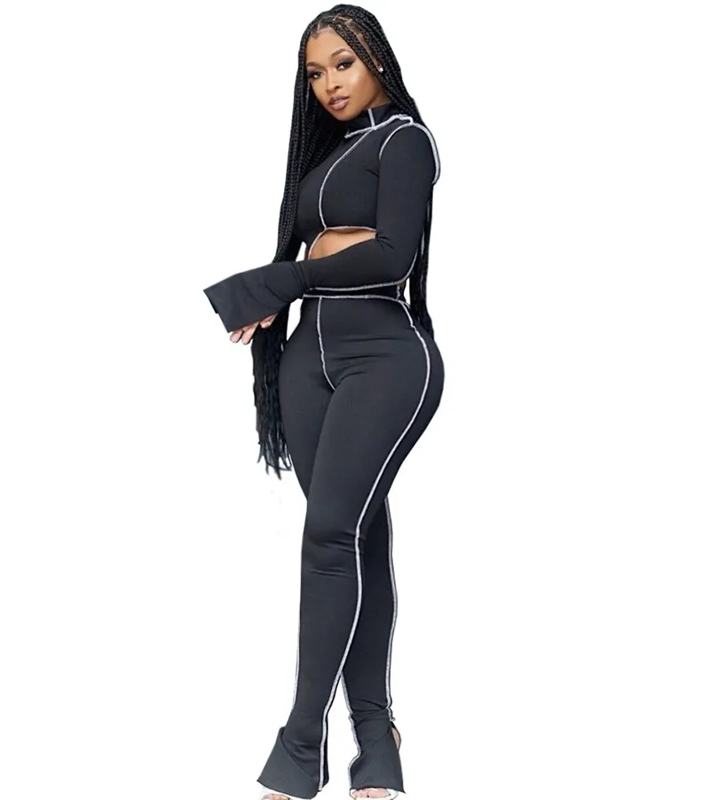 

Женский комплект из 2 предметов, Осенний облегающий сексуальный однотонный костюм для бега, модный костюм с длинным рукавом, оптовая продаж...