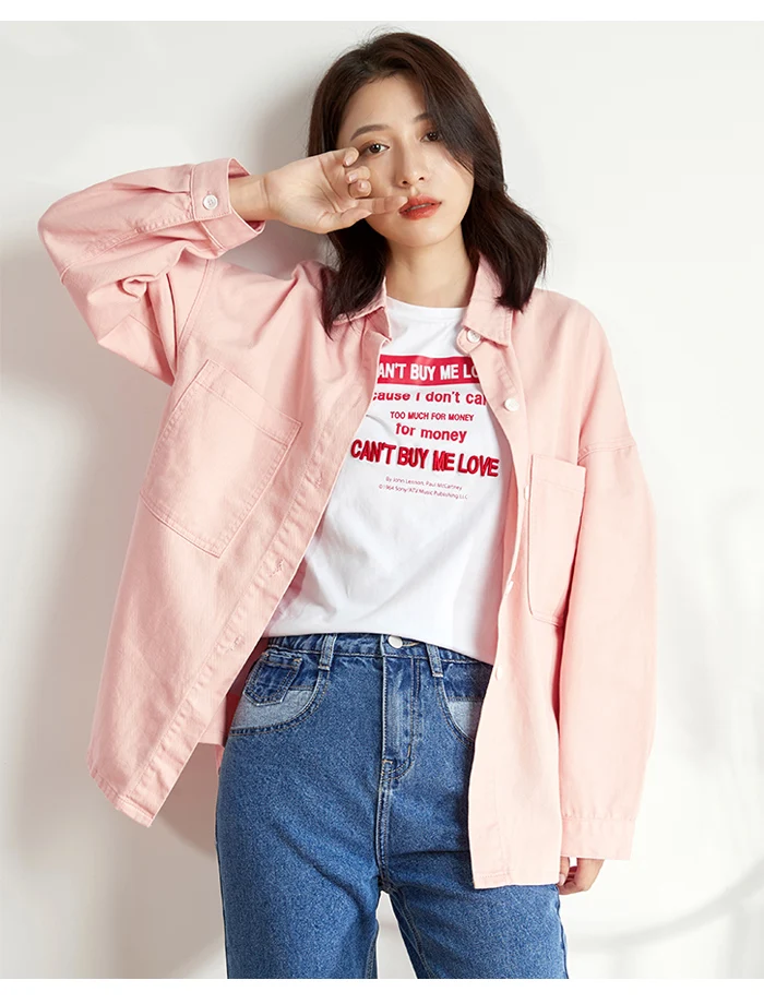 Женская розовая джинсовая рубашка LEIJIJEANS, модная длинная свободная рубашка из денима, модель 9140 большого размера на осень