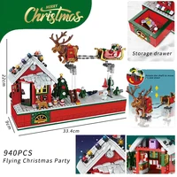 moc christmas balloon ship santa claus village train city creative mini building figures blocks bricks toys kids christmas gifts