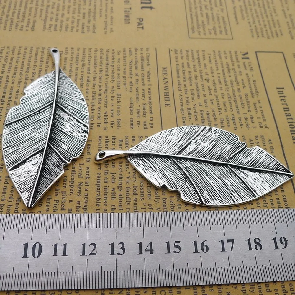 

15pcs Leaves Charms 37mm x 83mm DIY Jewelry Making Pendant Antique Silver Color