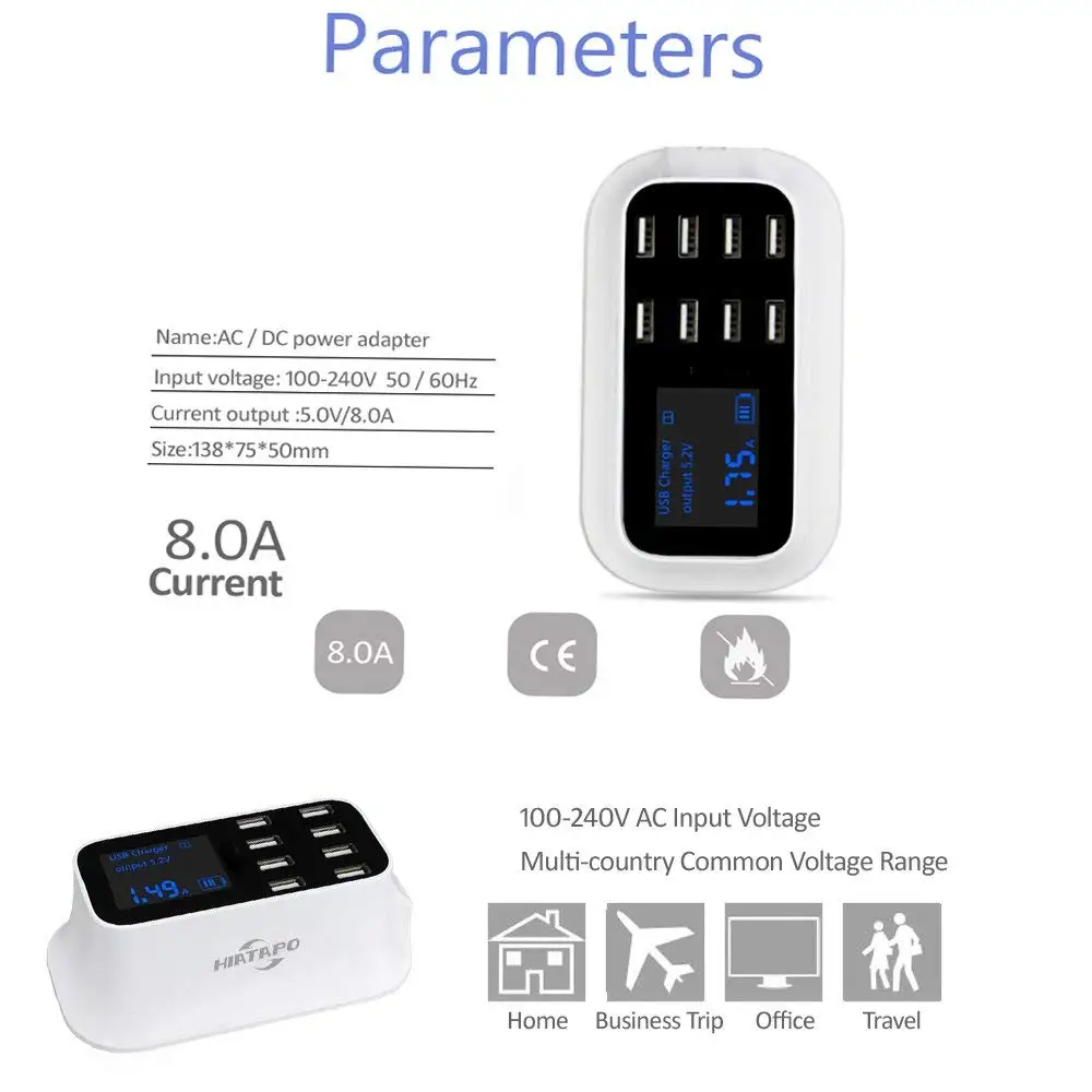 LCD Display 8 Port USB Fast Charger | Mobile Phone Chargers