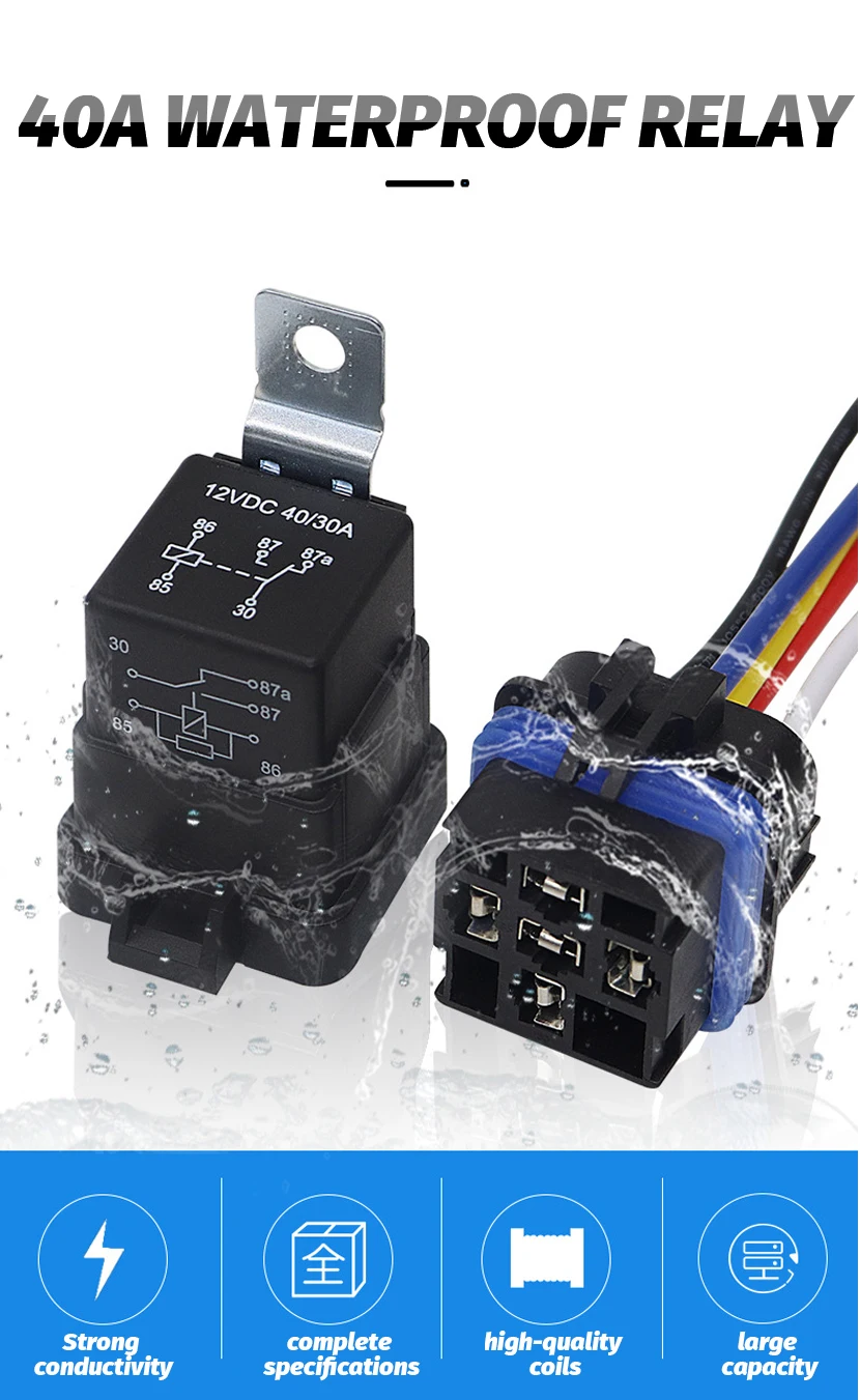 

Waterproof Automotive Relay 12V 24V 5pin 4pin 4P 5P 40A Car Relay With Black Red Copper Terminal Auto Relay With Relay Socket