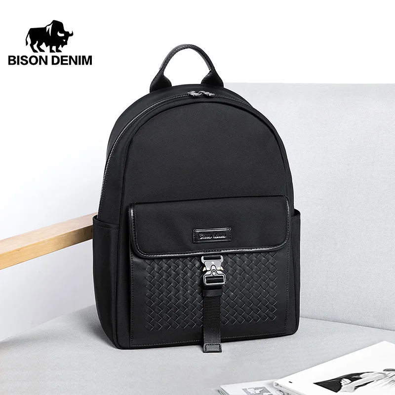 

BISON DENIM Genuine Leather Backpack Men School Backpack Bag Fashion Waterproof Travel Bag Casual Leather Book Bag MaleN20140-1B