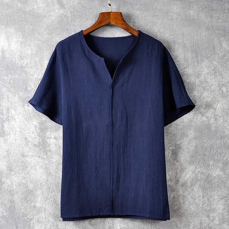 Мужская льняная белая футболка SHAN BAO летняя тонкая дышащая свободная высокого