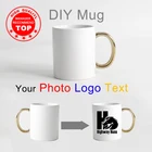 Высокое качество Золотая Ручка DIY кружка Белый фарфор фото кофейная чашка на заказ Сделай Сам любимая фотография Логотип текстовые кружки