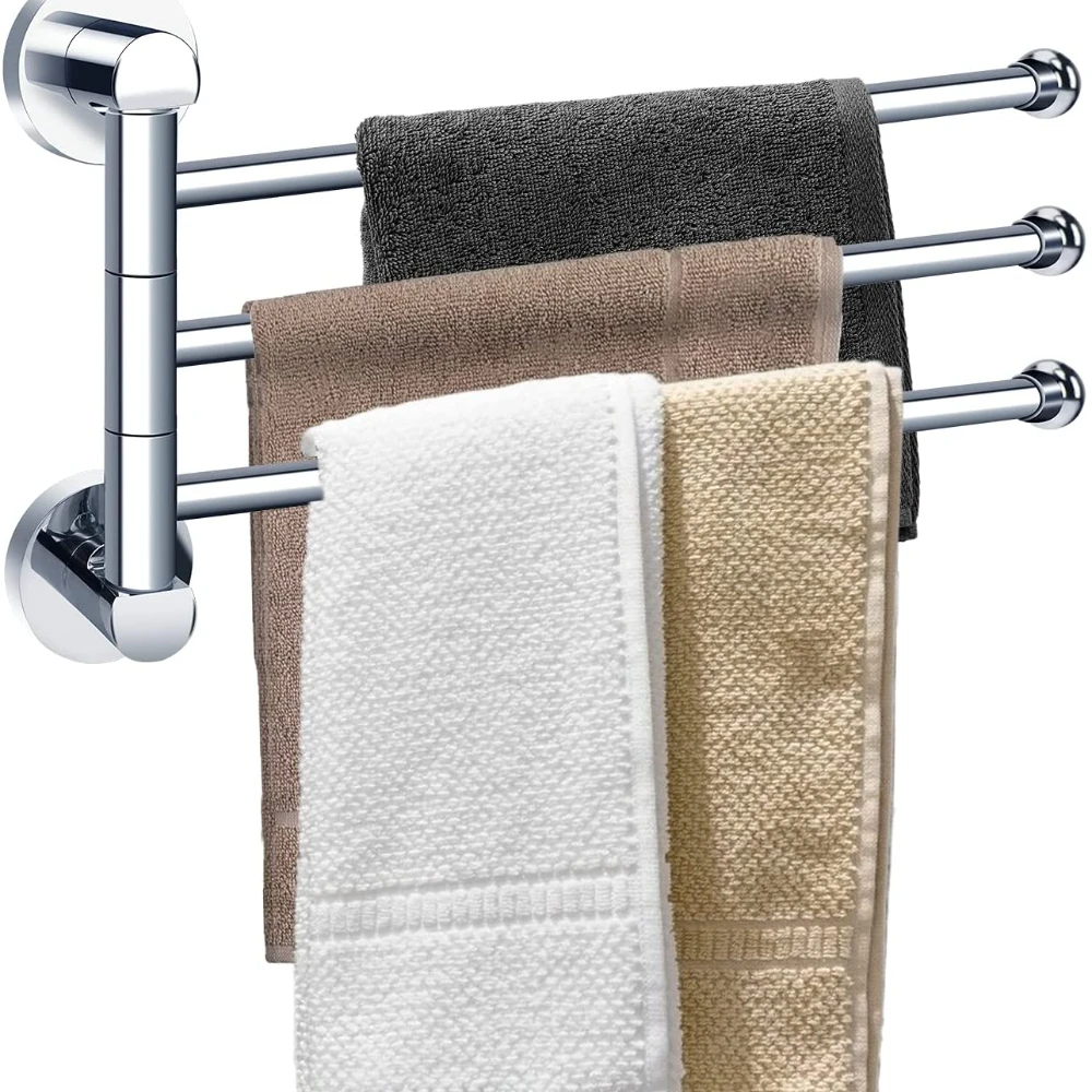 

Swing Out Towel Bar Wall-Mounted Stainless Steel Swivel Towel Rack Rail with 3 Arms 180° Rotation Towel Hanger Holder Storage