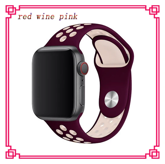 red wine pink Ремешок для apple watch 5 4 band iwatch series 4 3 2 correa apple watch 42 мм 38 мм 44 мм 40 мм силиконовый браслет pulseira ремешок для часов - Цвет ремешка: red wine pink