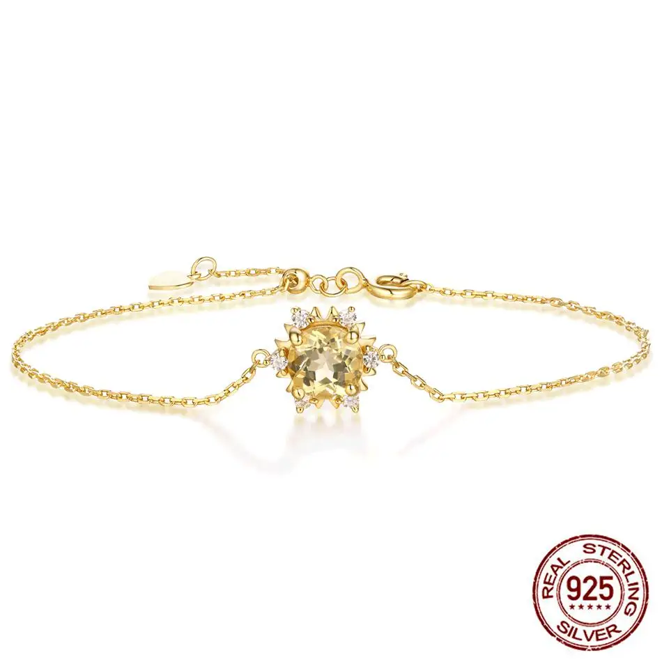 

Gemstone Charm Bracelet For Women 100% Natural Rose Gold Citrine Topaz Sun Flower Gorgeous Silver 925 Sterling Wedding Jewelry