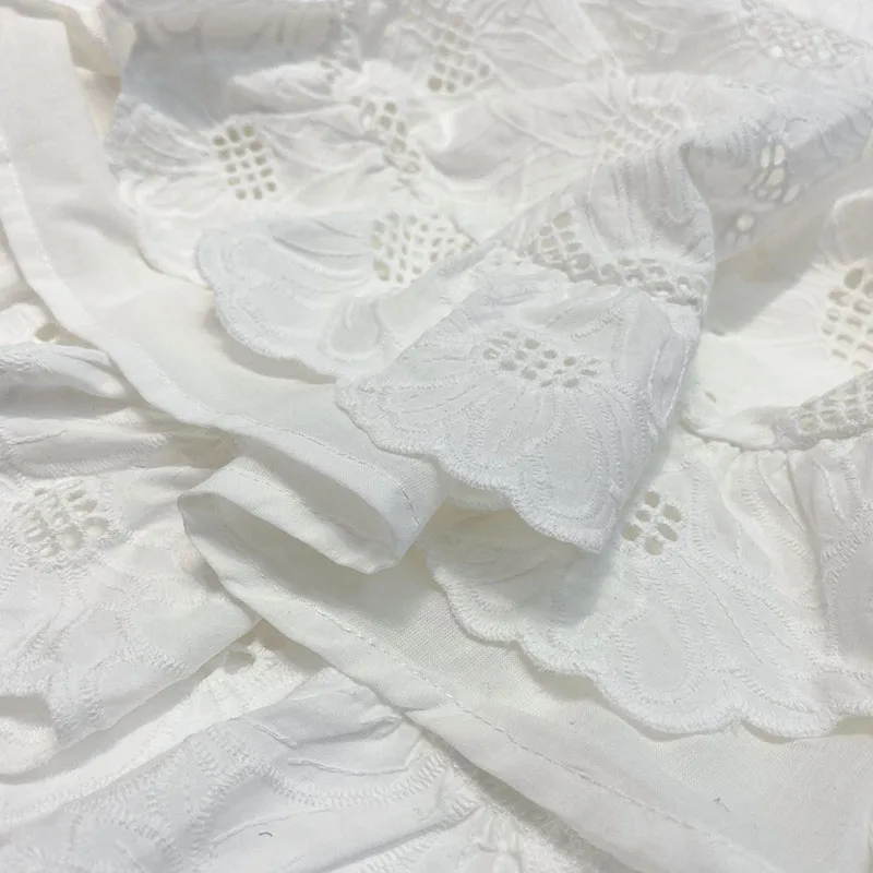 

Elegant Floral Embroidery Hollow Out Lace Ruffles Mini Dress 2021 Summer Women 's Butterfly Sleeve Drawstring A-Line Dress