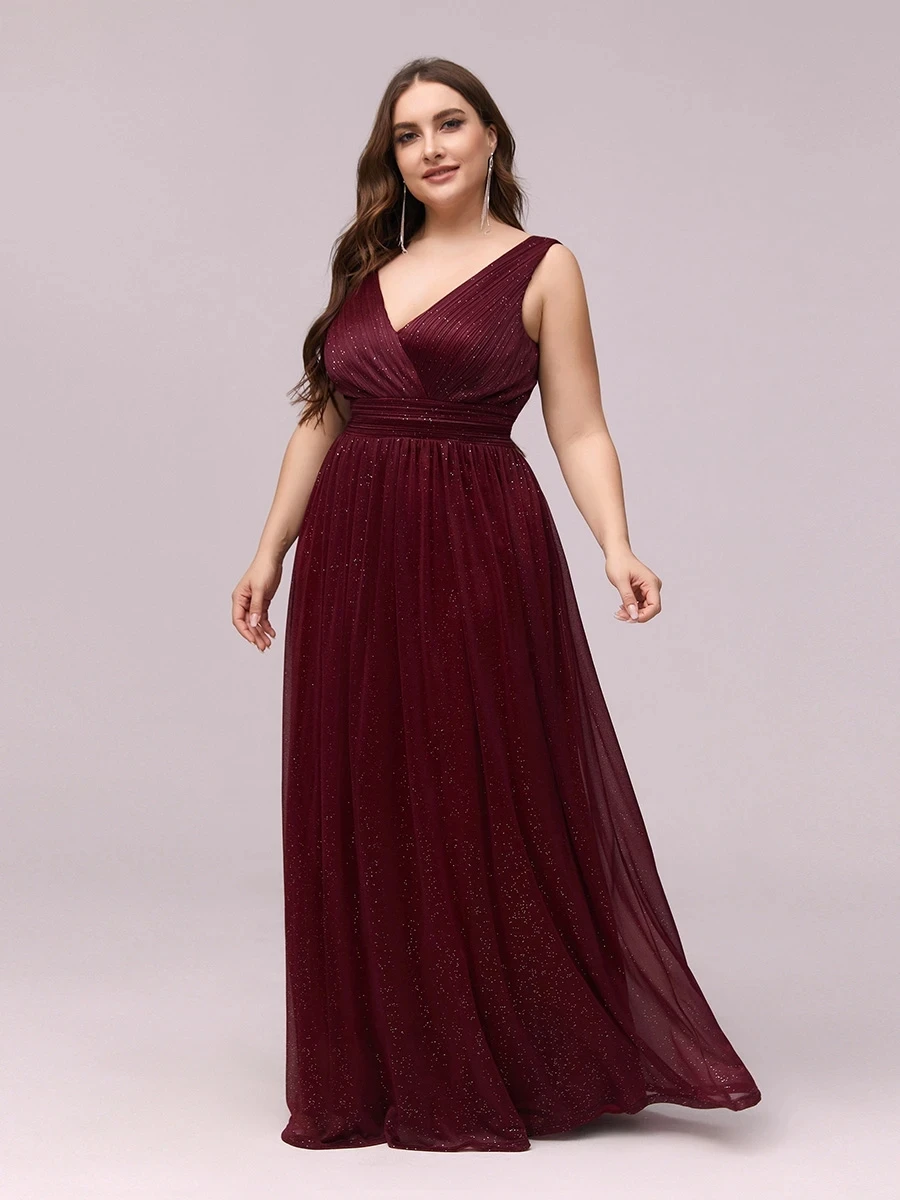 

Double V Neck Maxi Long Plus Size Evening Dresses for Party