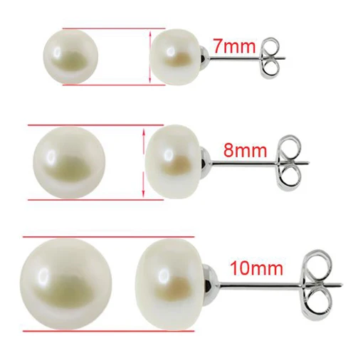 

New Arrival Favorite Pearl Earrings 3Pairs Lot 6-10MM White Genuine Freshwater Pearls Silver Stud Earring Fine Pearl Jewelry