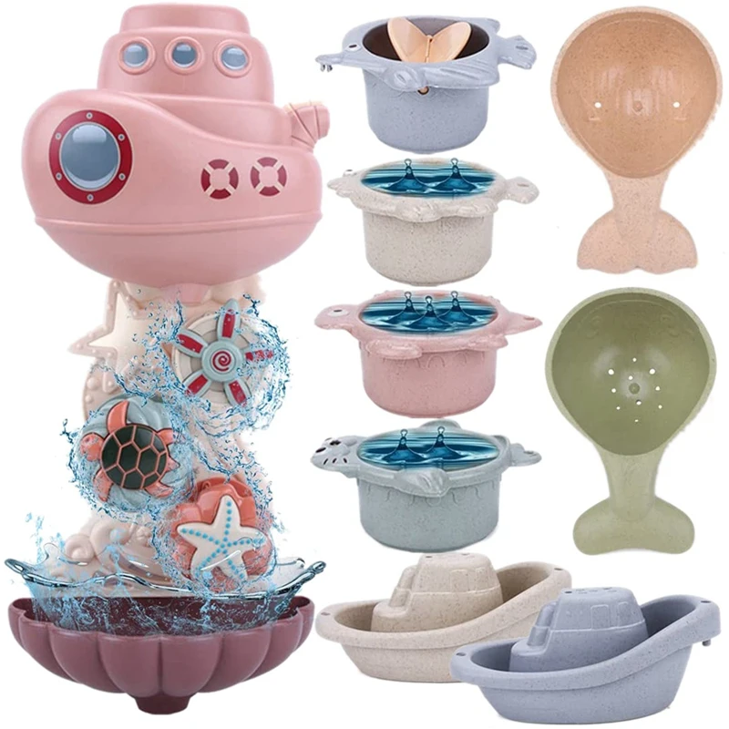 

Детские Игрушки для ванны для малышей 1-3 лет, детские водные Игрушки для ванны с детской ванной, Штабелируемая чашка, подарок для мальчиков