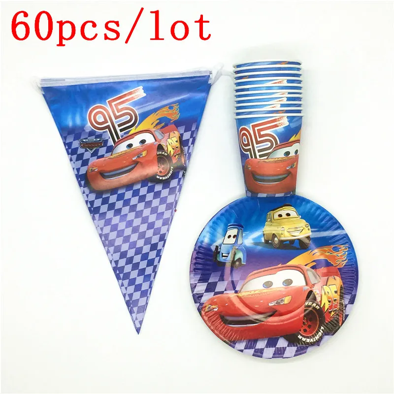 30 шт./60 шт. disney мультфильм Автомобильная тематическая Печать молния McQueen Дети День рождения украшения чашки тарелки флаги поставки