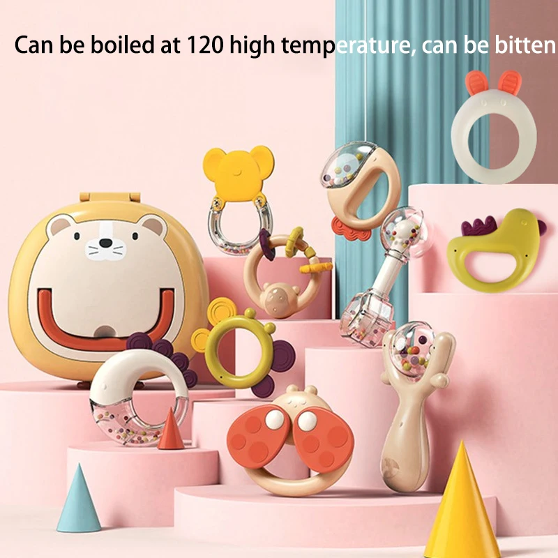 

Hot BYGLTY Baby Toy Set ABS TPE Molar Rattle Teether Toy Gift Box Toys for Newborn Baby Babies Accessories Newborn