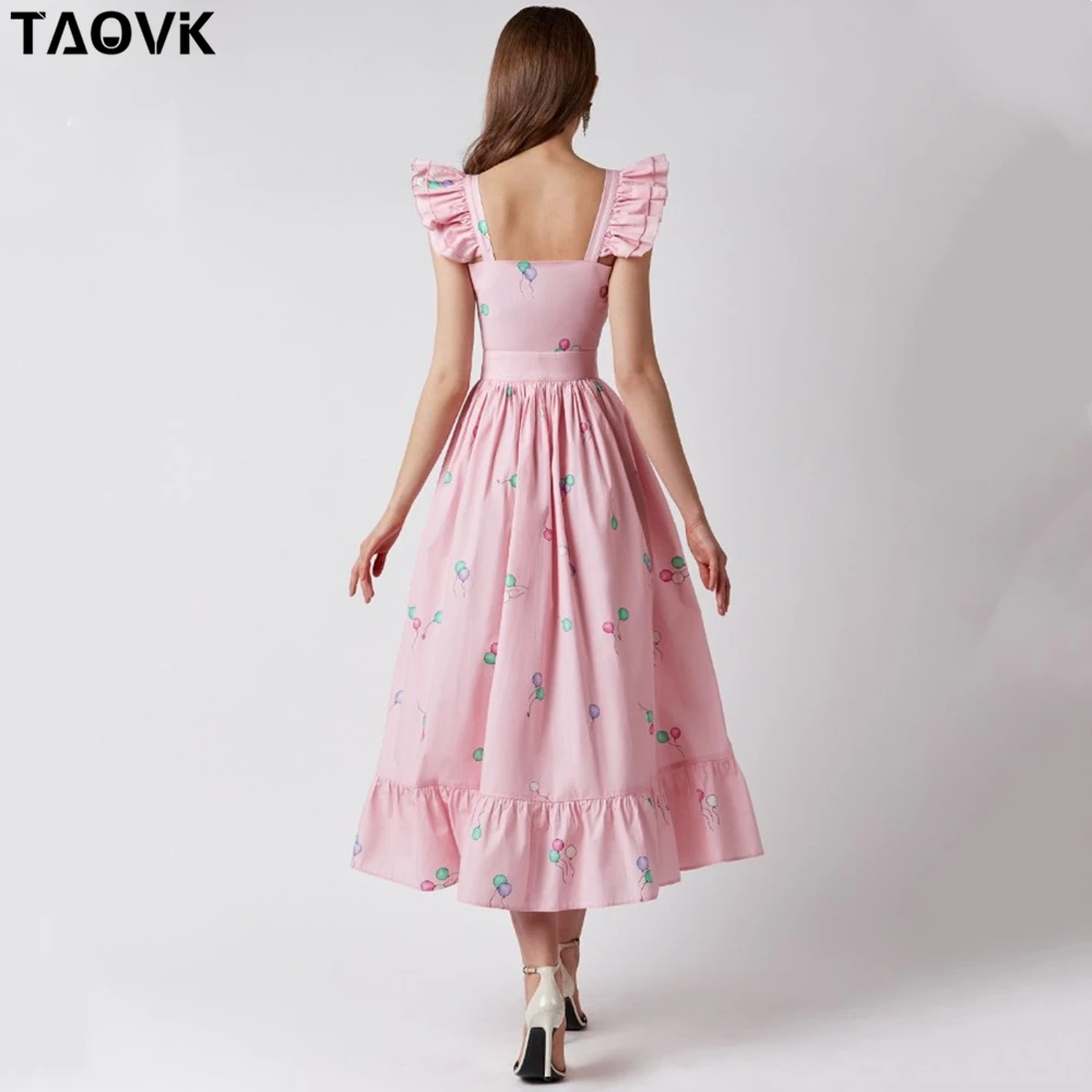 

TAOVK Preorder Sexy Women Balloon print Ruffled Square collar Dress Bandage Long Dress Party Formal dress