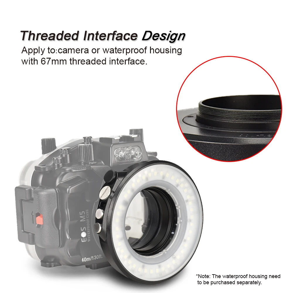 Водонепроницаемая вспышка для камеры Кольцевая подводной съемки 40 м 130 футов