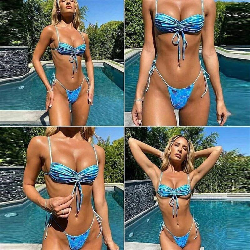 

Vamos Todos 21Summer Blue Sexy Bikini Micro Swimming Suit For Women Print Butterfly String 2 Piece Sets Swimwear Bathing Clothes