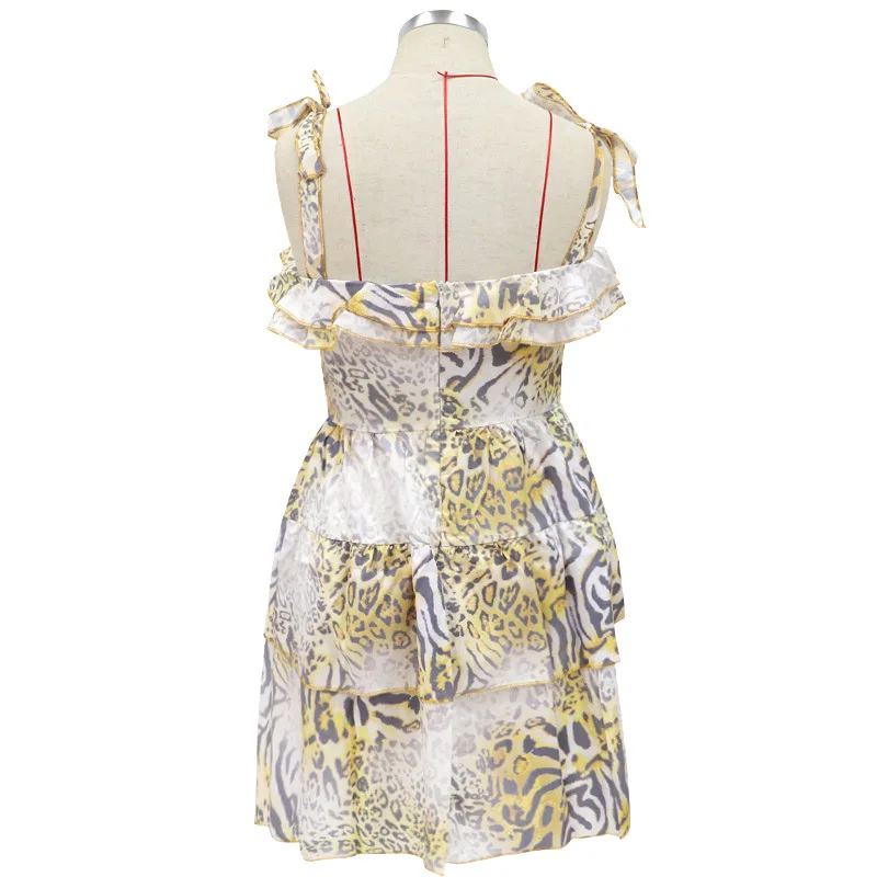

2021 summer printed short skirt double-breasted, yellow, small sexy, middle waist, temperament commuting, dress