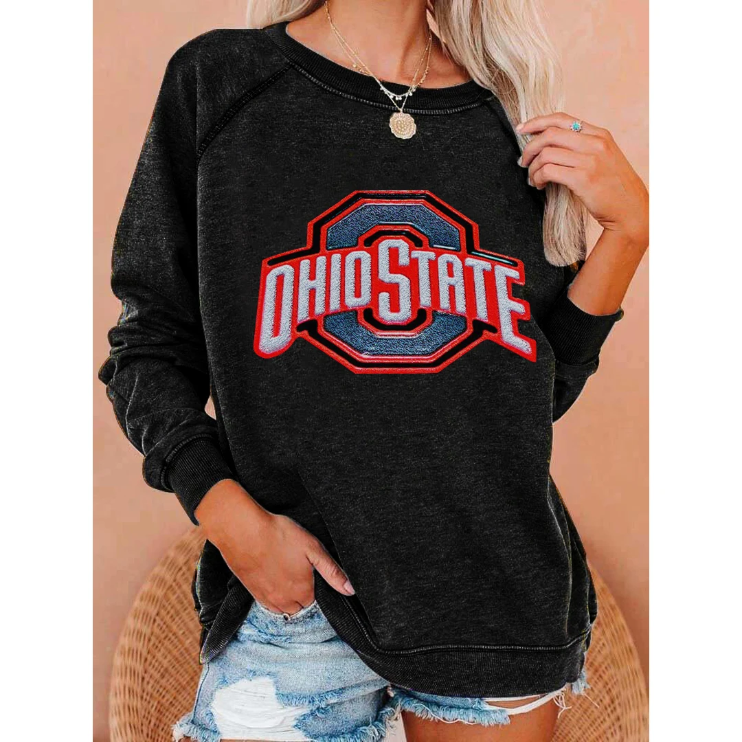 

Cross border 2021 European and American new simple leisure printing color matching long sleeve women's T-shirt