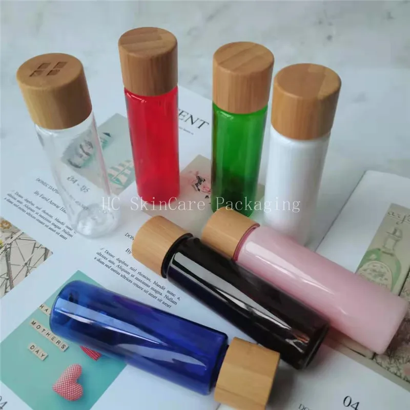 

Household Personal Care Cosmetics Plastic Skin Care Containers With Bamboo Lids Empty Pet Spray Bottle Lotion Pump Bottle Pet