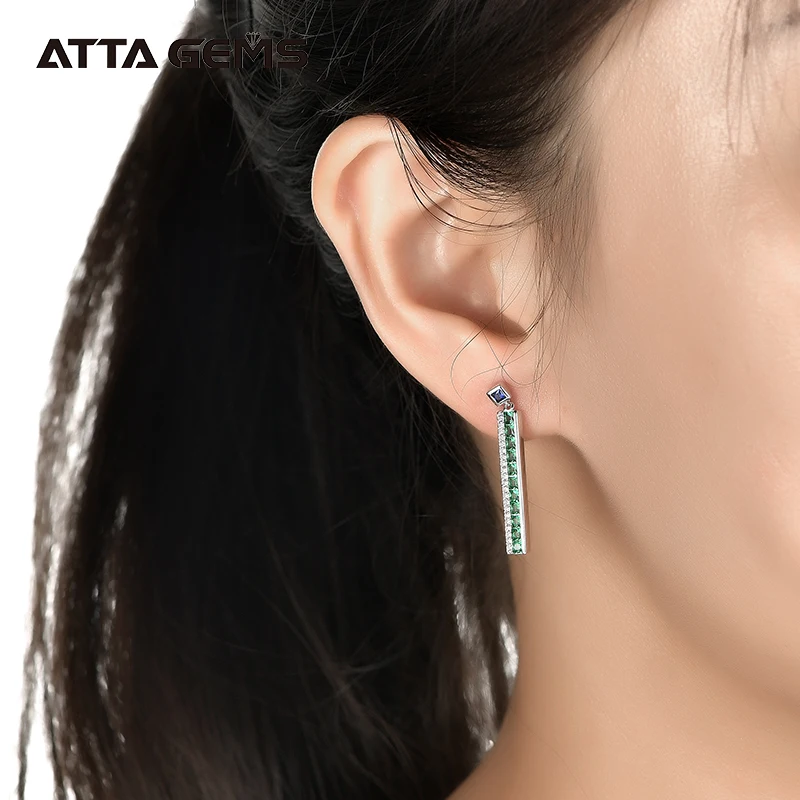 Серьги-подвески из стерлингового серебра с изумрудами зеленого цвета в