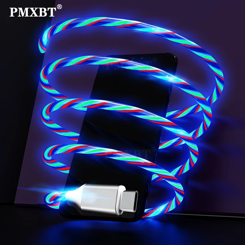 Светящийся кабель со светодиодной подсветкой 3A Быстрый зарядный Micro Тип USB C