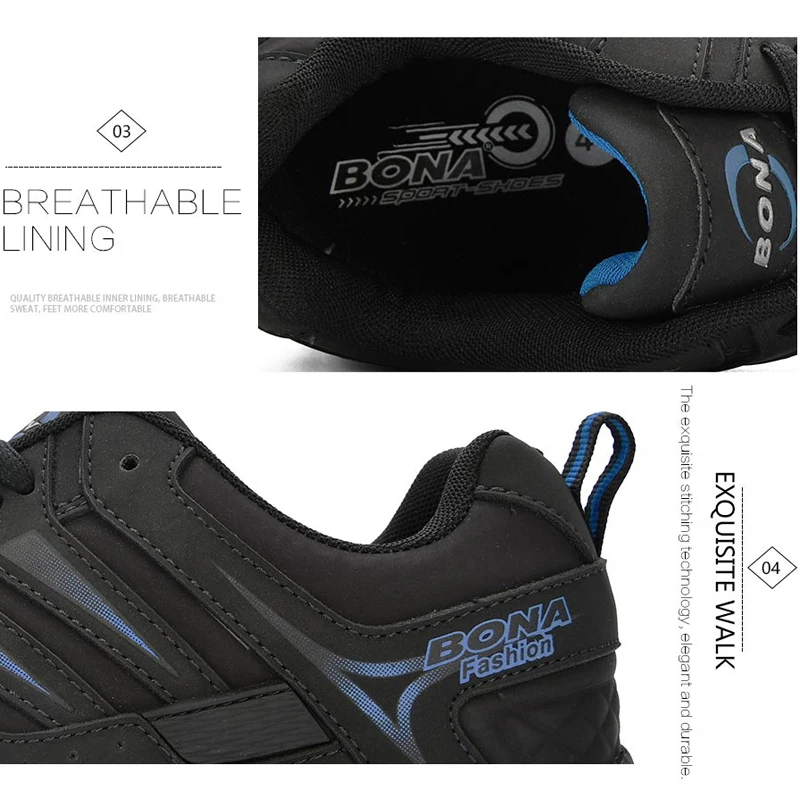 BONA Running Shoes Men's Outdoor Chunky Sports Shoes Comfortable Breathable Jogging Tennis Shoes Waterproof Leather Sneakers