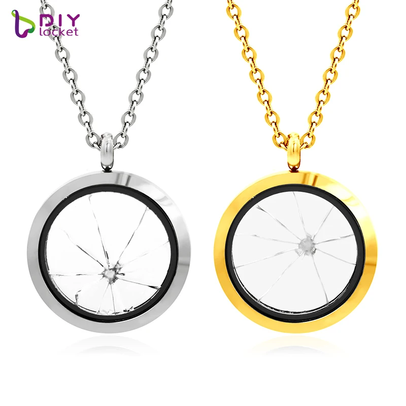 10 шт./лот 30 мм круглая ожерелье из нержавеющей стали с разбитым стеклом LSFL066 |