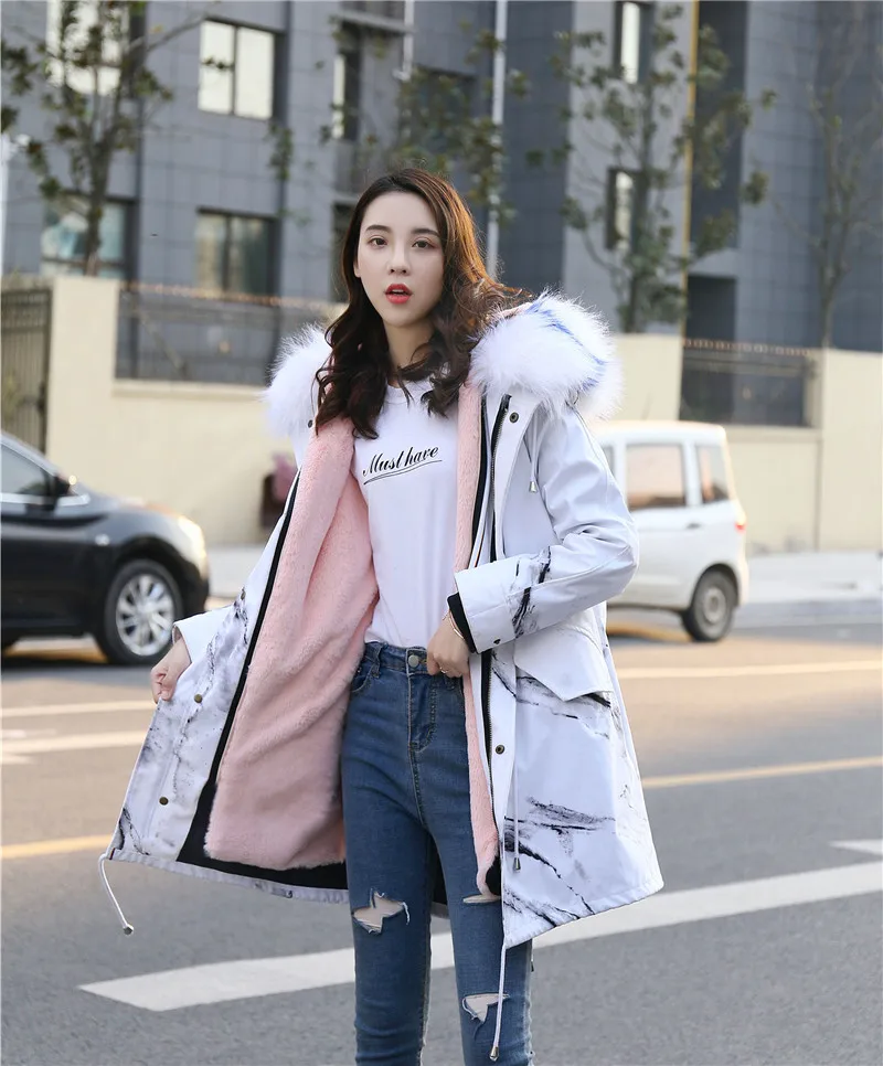 Зимняя меховая парка джинсовая куртка Женское зимнее пальто с капюшоном Длинная