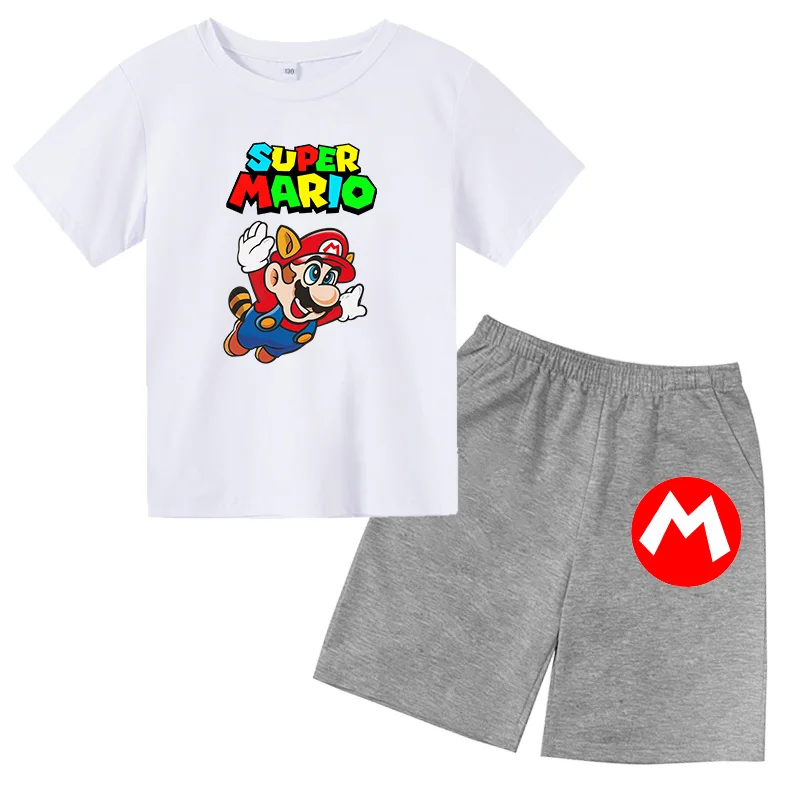 

2021 summer children's clothes Super Mario suit T-shirt shorts boy girl pattern suit children's clothing suit 4-14 years old