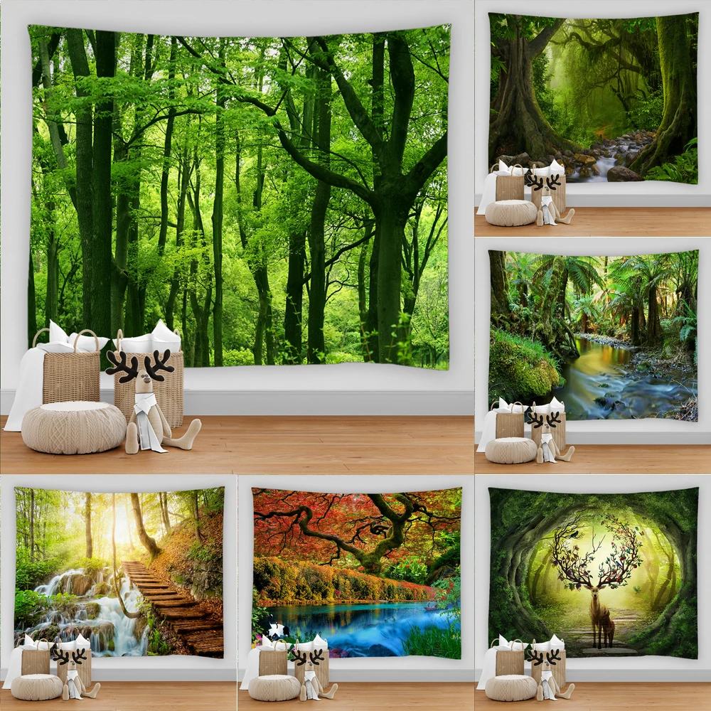 

Forest Stream landscape Tapestry Wall Hanging Beach Picnic Rug Camping Tent Sleeping Pad Home Decor Sheet Wall Cloth Tapestries
