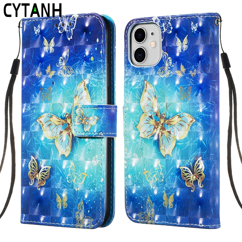 Flip Case For iphone 11 2019 Cover 3D Butterfly Luxury PU Leather Phone Capa 6.1 Coque | Мобильные телефоны и аксессуары
