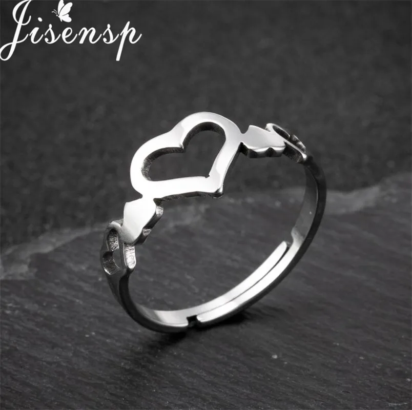 

Jisensp Romantic Peach Heart Finger Rings Wedding Engagement Jewelry for Women Adjustable Stainless Steel Rings Party Gift