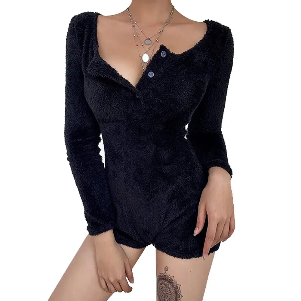 Женский сексуальный комбинезон с длинным рукавом из искусственной кнопки для