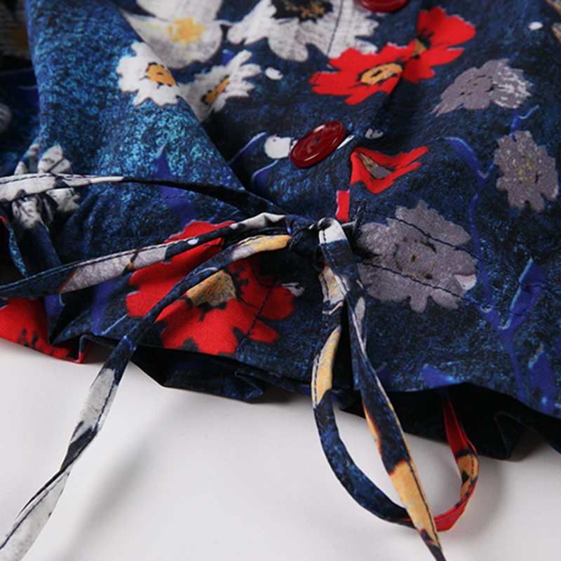 

SISPELL Lace Up Bowknot Blouse Shirt For Female Lapel Collar Short Sleeve Print Hit Color Cropped Women's Shirt Fashion