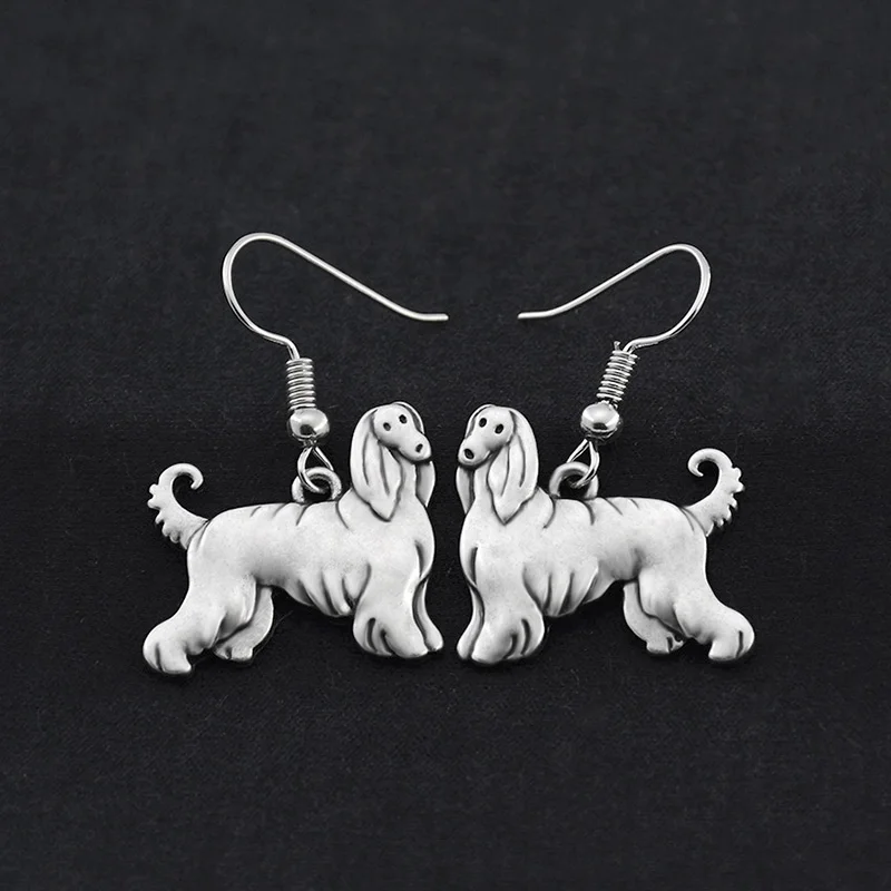 Античные серебряные серьги-подвески в форме собаки афганской Длинные большие