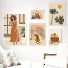 Девочка солнце Тигр море дерево фрукты ваза абстрактный скандинавский постер и принты настенная Картина на холсте Настенная картина для декора гостиной